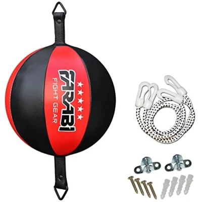 Image of Farabi Sports Real Leather Double end Speed Ball Boxing MMA Training Punching Bag (Black/Red)