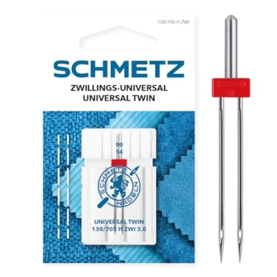Image of SCHMETZ Sewing Machine Needles I 1 Twin Universal Needle 3.0/90 130/705 H ZWI NE 3.0 Can be Used on All Household Machines with Zigzag Function