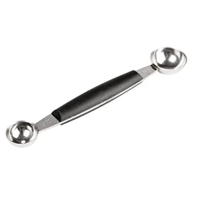 Image of Vogue Small Double Melon Baller, Black, Size: 22 mm &amp; 30 mm/0.8 1.2 inch, Stainless Steel with Grip in Middle, Ended Design, Professional Home Kitchen Use, CF924