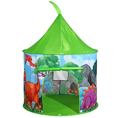 Image of SOKA Dino Dinosaur Play Tent Portable Foldable Green Pop Up Teepee Indoor or Outdoor Garden Playhouse Carry Bag for Children Boys Girls Toddler