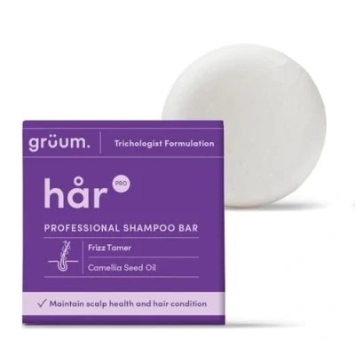 Image of grüum Frizz Tamer Shampoo Bar 50g Bars for Hair Up to 60 Washes Plastic free Vegan Men &amp; Women Soap Sensitive Scalp, Curly Frizzy, Dry Damaged Hairs