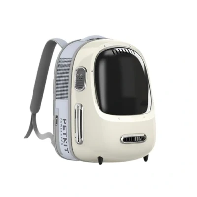 Image of PETKIT Cat Backpack Carrier Bag with Inbuilt Fan &amp; Light, Ventilated Bubble for Puppy Up to 8KG, Airline Approved, Padded and Lightweight Travel Hiking Walking Camping, White