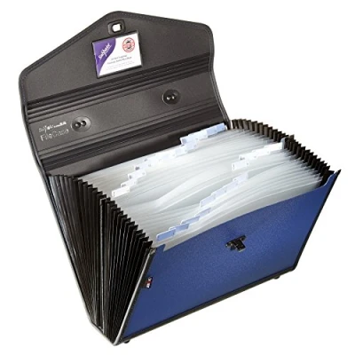 Image of Snopake Foolscap Art of Presentation FileCase Expanding Organiser 24 Part Stellite Blue/Black [Pack 1] Ref: 13524
