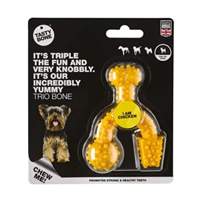 Image of TastyBone TrioBone Nylon Dog Chew Toy for Dogs (Chicken) Indestructible Aggressive Chewers, Everlasting Flavour, Strong Healthy Teeth, Made in the UK