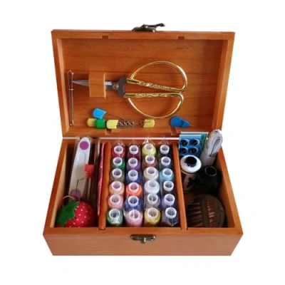 Image of Wooden Sewing Basket with Kit Accessories,Sewing Box