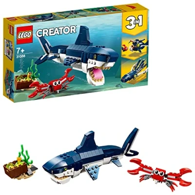 Image of LEGO Creator 3in1 Deep Sea Creatures: Shark, Crab, Squid or Angler Fish Animal Toys, Figures Set, Gifts for 7 Plus Year Old Girls and Boys 31088
