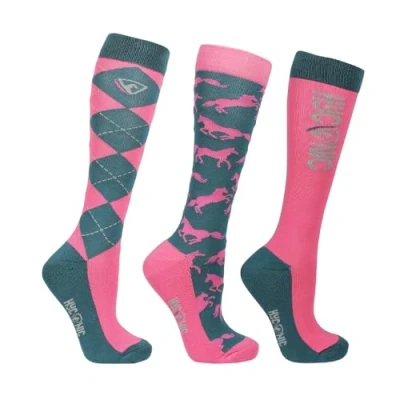 Image of HY EQUESTRIAN HYCONIC Pattern Socks (Pack of 3) Purple/Green Adult 4 8 (Blue/Coral)