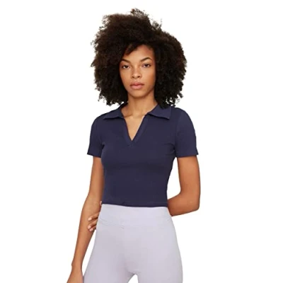 Image of Trendyol FeMan Slim fit Basic Polo Neck Knit Blouse Navy Blue