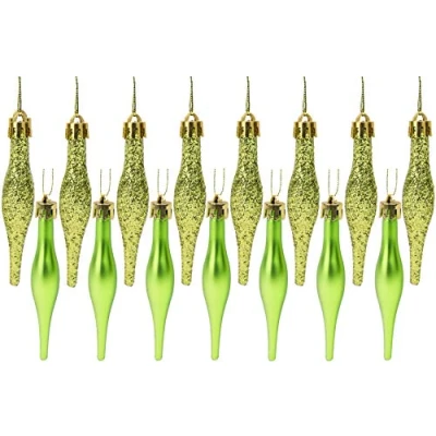 Image of Christmas Concepts® Pack Of 15 8.5cm, 85mm (3.4&quot;) Droplet Baubles Matte &amp; Glitter Design (Lime Green)