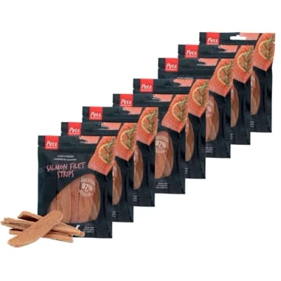 Image of WUNDAPETS PETS UNLIMITED SALMON FILLET STRIPS NATURAL DOG TREAT CHEWS 150G, CASE OF 8