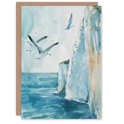 Image of Artery8 Greeting Card White Cliffs of Dover England Seagulls Coastal Blank For Him Or Her Art Birthday
