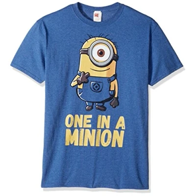 Image of Despicable Me Men&#039;s Minions Stuart One in A Million Funny Graphic Tee Blue XL