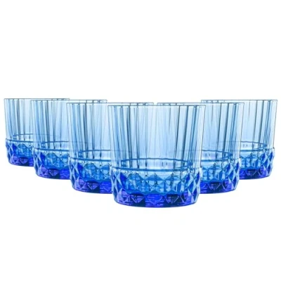Image of Bormioli Rocco America &#039;20s Water Glasses Vintage Art Deco Whisky Cocktail Tumblers 300ml Sapphire Blue Pack of 6