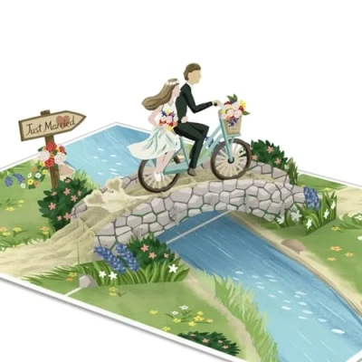 Image of papercrush® Pop Up Card Wedding &quot;Bride and Groom on Bike&quot; Funny 3D Card, Elegant Congratulations for Registry Office &amp; Church Wedding, Money Gift Honeymoon