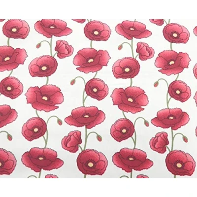 Image of Oddies 100% Cotton Poplin Fabric Red Poppy Flower Print on Ivory Background Craft Material by the Metre (CPO460IVO)