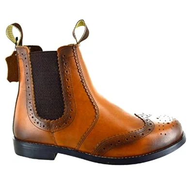 Image of MENS CHELSEA ANKLE TAN LEATHER BOOTS SLIP ON DEALER BROGUE NEW SHOES SOLE SIZE