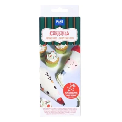 Image of PME CH24IB125 12 Disposable Icing Piping Bags, Christmas Fun, Plastic