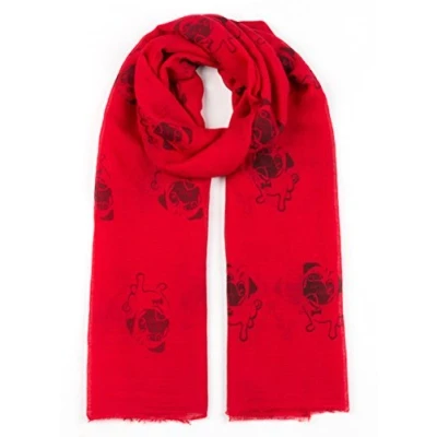 Image of World of Shawls Pug Dog, Dachshund Dogs, Spaniel Dog Print Scarf All Seasons Lovely Soft Wraps Shawl Scarves (Pug Red (New))