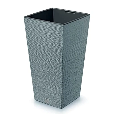Image of Prosperplast 2 in 1 Flower Pot with Insert Plant Planter Riffel Look Rectangular Plastic 26.5 cm x 50 (Grey)