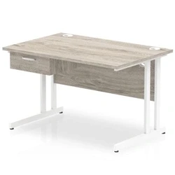 Image of Impulse 1200x800 Desk Grey Oak/White Cantilever Leg 1 Drawer Fixed Ped