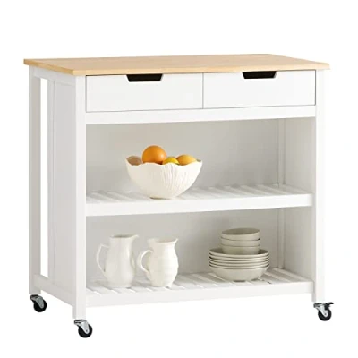 Image of SoBuy® FKW74 WN, Kitchen Storage Trolley Shelf Breakfast Dining Bar Table, White &amp; Natural