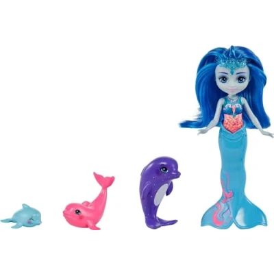 Image of Enchantimals Family Toy Set, Dorinda Dolphin Doll (6 in) with Removable Tail and 3 Animal Figures