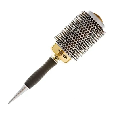 Image of Head Jog 120 Gold Thermal Ceramic Radial Hair Brush. Round Barrel Hairbrush For Blow Dry, Curling &amp; Styling. Coated Brush With Boar Nylon Bristle. Great Frizz Free Styles. 53mm