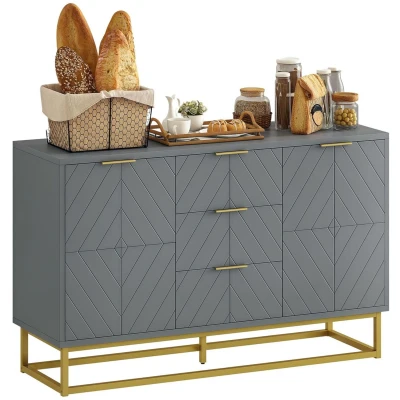 Image of HOMCOM Sideboard for Living Room, Modern Storage Cabinet with 3 Drawers and Adjustable Shelves, Freestanding Cupboard Dining Kitchen, Grey