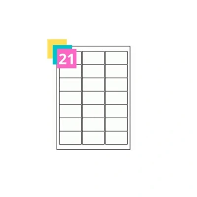 Image of 21 Per Sheet, 25 Sheets, A4 White Sticker Paper Labels, Self Adhesive Sticky Address Mailing Printer Labels Laser/Inkjet Printing, 63.5 mm x 38.1 mm, 525