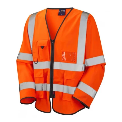 Image of Leo Workwear Wrafton Knitted Polyester Hi Vis Superior Sleeved Waistcoat, Small, Orange