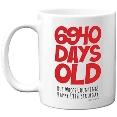 Image of 19th Birthday Mug Gift for Boys Girls Him Her 6940 Days Old Funny Teenager Nineteen Nineteenth Happy Present Brother Sister Son Daughter Cousin, 11oz Ceramic Dishwasher Safe Mugs