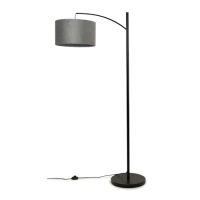 Image of Black Metal Curve Stem Free Standing Light Living Room Floor Lamp with a Grey Velvet Shade + LED Bulb