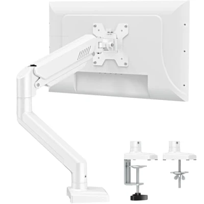 Image of ELIVED Single Monitor Arm for Most 13 32 Inch Monitors with VESA 75x75/100x100mm up to 9KG, 360 Rotation Gas Spring C Clamp and Grommet Base, Stand Mount, White EV004W
