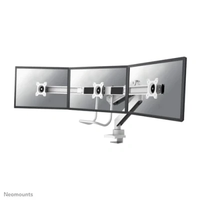 Image of Newstar Neomounts by Select NM D775DX3WHITE Full Motion Dual Desk Mount (clamp &amp; grommet) with crossbar and handle for three 17 27&quot; Monitor Screens,
