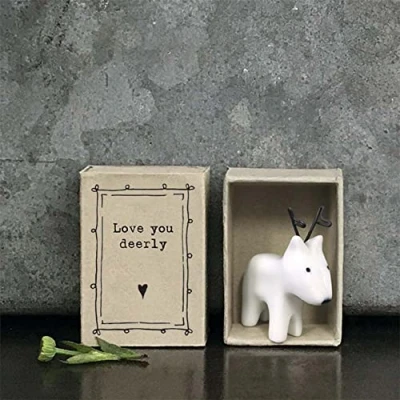 Image of East of India Porcelain Matchbox Little Reindeer, Love You Words, Family Keepsake Gift, Keepsake, Small
