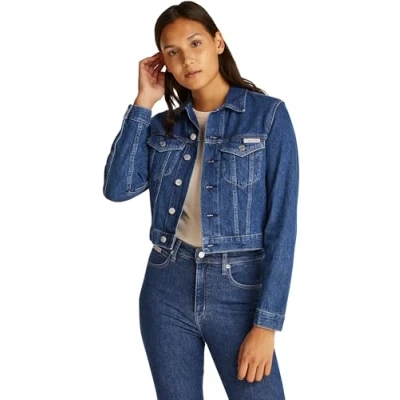 Image of Calvin Klein Jeans Cropped Trucker Denim jacket, Women&#039;s, Size: Medium, medium
