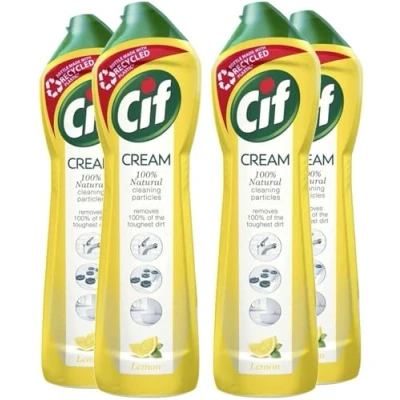 Image of Cif Pack of 4 Lemon Cream cleaner multipurpose surface with 100% natural cleaning particles removes the toughest dirt 500 ml