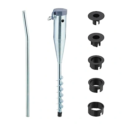 Image of Relaxdays Ground Sleeve, for Parasol &amp; Rotary Clothes Dryer, Screw In, 25 55 mm Rod Thickness, Fixing Plug, Silver/Grey, Plastic Steel, 56 x 7 10 cm