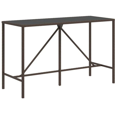 Image of vidaXL Bar Table with Glass Top Brown 180x70x110 cm Poly Rattan