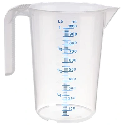 Image of APS Measuring Cup 1 Litre, Diameter 12 x Height: 16.5 cm, Plastic with Embossed Scale on the Outside, Closed Handle, L/ml Division, Dishwasher Safe