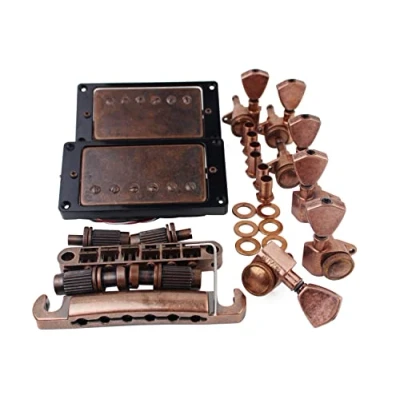 Image of Guyker Bronze Electric Guitar Accessories Set, Locking Tuners (3R + 3L), Pickup, Bridge and Tailpiece Replacement
