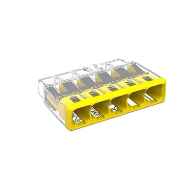 Image of WAGO COMPACT splicing connector; for solid and stranded conductors; max. 4 mm²; 5 conductor; yellow cover; Surrounding air temperature: max 85C (T85); 4,00 transparent, 2773 405 (60 pcs)