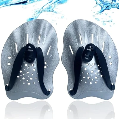 Image of Hand Paddles for Swimming, Swimming Adult and Junior, Swim with Adjustable Straps, Equipment Kit Training aid in Pool, Novice Professional Use Unisex, Grey