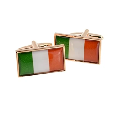 Image of Irish Tricolour Flag in Rose Gold Frame Cufflinks a Black Leatherette Box X2N9957 IRELAND XCBOX