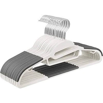Image of Addis Non Slip Plastic Clothes Hangers 42cm, Pack of 20, Strong durable capacity, for all garments coats shirts suit jackets trousers, White Grey, One Size