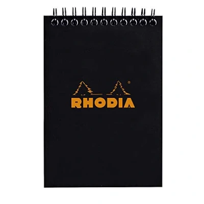 Image of RHODIA 135009C Spiral Notebook (Full Bound) Black A6 Small Squares 80 Detachable Sheets 80G Clairefontaine Paper Soft and Resistant Coated Card Cover Classic