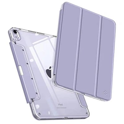 Image of Fintie Case for iPad Air 11 inch M2 (2024), 5th Generation (2022) / 4th Gen 10.9 inch, Crystal Clear Back with Discreet Retractable Pencil Holder, Pastel Purple