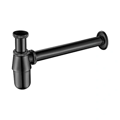 Image of Ibergrif M20505B Brass Bottle Trap 1 1/4, Sink Waste P with 210mm Extension Tube, Adjustable Height &amp; Outlet for Kitchen Bathroom Sinks, Chrome, Black