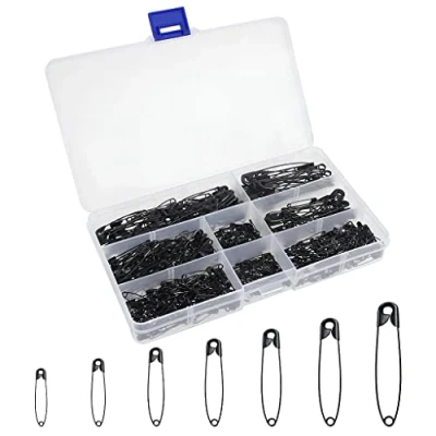 Image of YOYUSH 460 Pcs 7 Sizes Safety Pins, Rust Resistant Small Medium Large Pins for Clothes, Assorted Nickel Plated Steel Sewing Crafts Arts Quilting Pinning (Black)