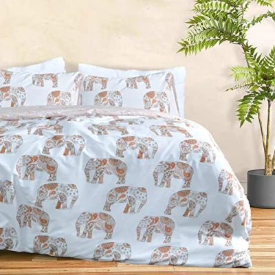 Image of Sleepdown Elephant Rust White Paisley Reversible Soft Easy Care Duvet Cover Quilt Bedding Set with Pillowcases Super King (260cm x 220cm